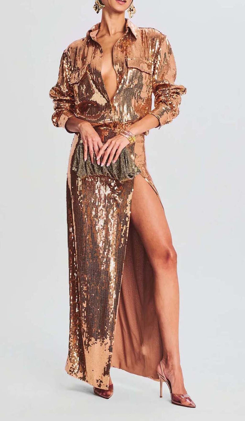 AKANKE GOLD SEQUIN TWO-PIECE SET-Fashionslee