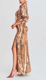 AKANKE GOLD SEQUIN TWO-PIECE SET-Fashionslee