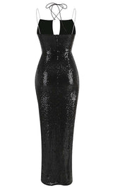 THIGH SLIT SEQUIN MAXI DRESS IN BLACK-Fashionslee
