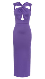 TWIST FRONT CUT OUT MAXI DRESS IN PURPLE-Fashionslee