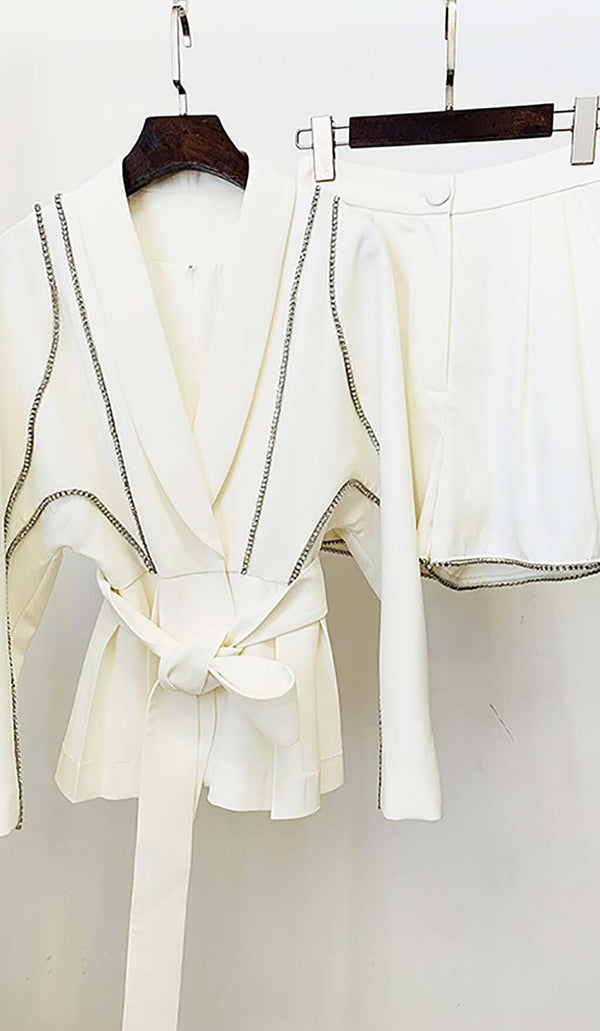 WAVY STRASS JACKET DRESS IN WHITE-Fashionslee