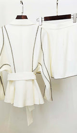 WAVY STRASS JACKET DRESS IN WHITE-Fashionslee