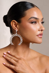 SILVER CRYSTAL ARCHED SHAPE DROP EARRINGS-Fashionslee
