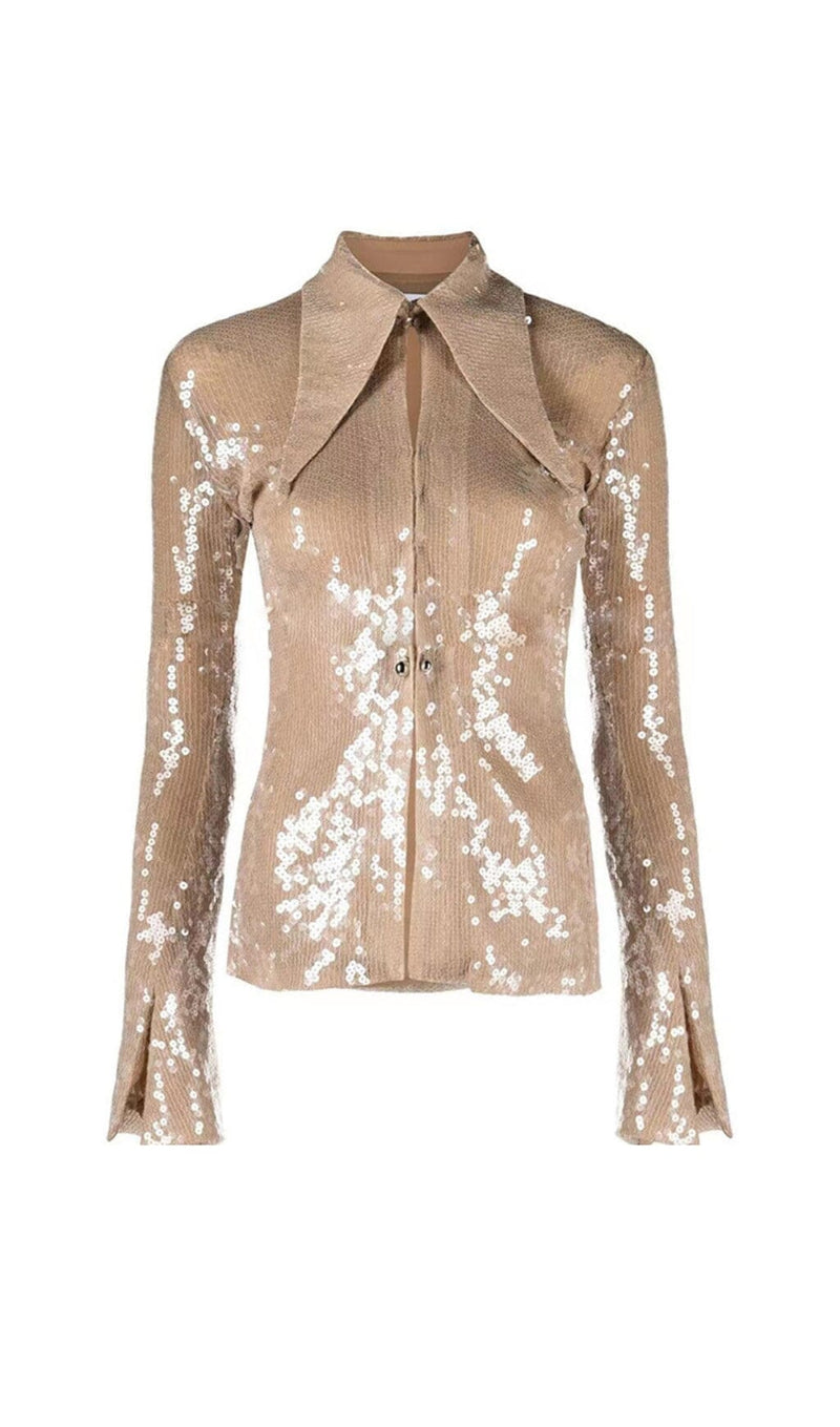 SEQUIN-EMBELLISHED SUIT IN METALLIC GOLD-Fashionslee
