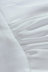 White Deep V Lantern Long Sleeve A-Line Dress-Fashionslee