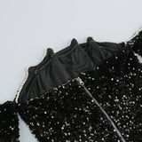 BLACK PATCHWORK SEQUINS SLIMMING MINI DRESS-Fashionslee