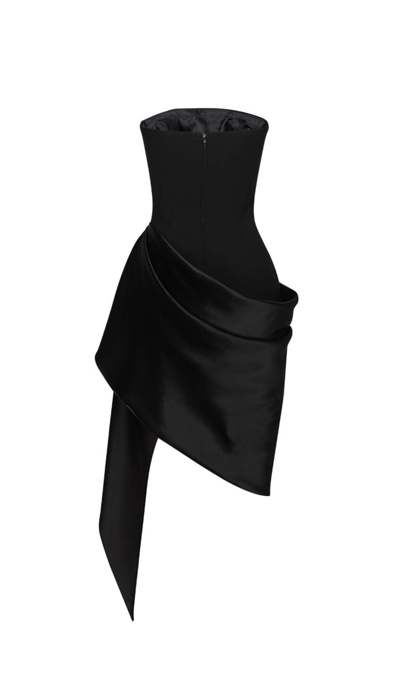 BANDEAU IRREGULAR MINI DRESS IN BLACK-Fashionslee