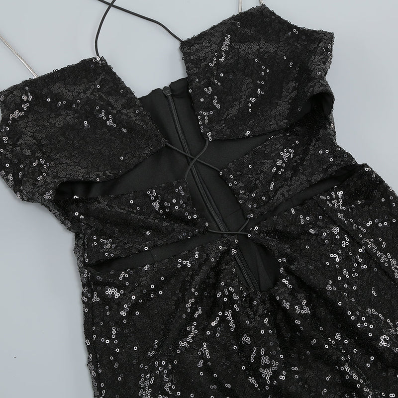 THIGH SLIT SEQUIN MAXI DRESS IN BLACK-Fashionslee