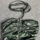 GREEN BACKPACK-BARING BUTT PLEATED DRESS-Fashionslee