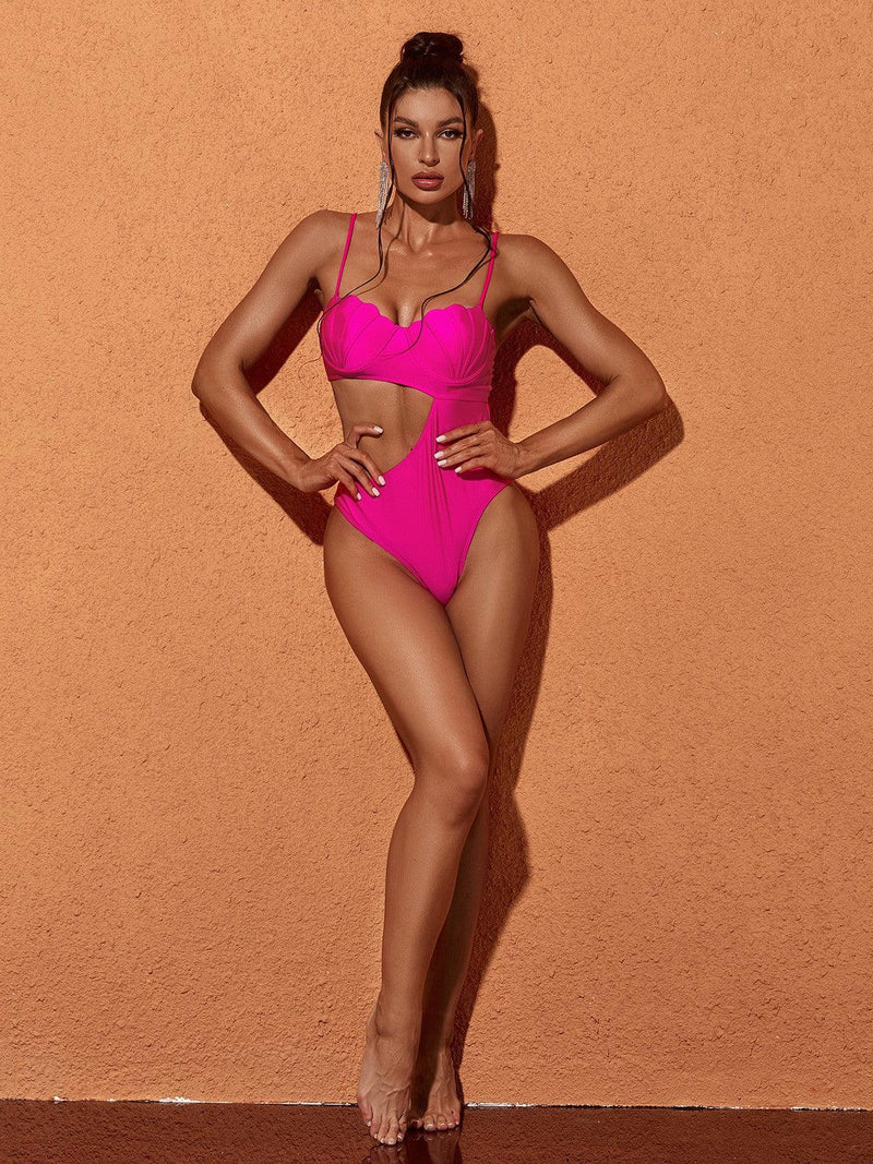 CUTOUT ONE PIECE SWIMSUIT IN HOT PINK-Fashionslee