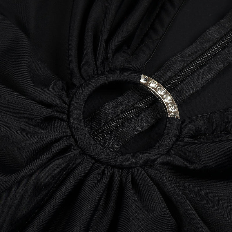 BLACK V NECK SPLIT THIGH MAXI DRESS-Fashionslee