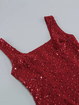 RED FEATHER SEQUIN DRESS-Fashionslee