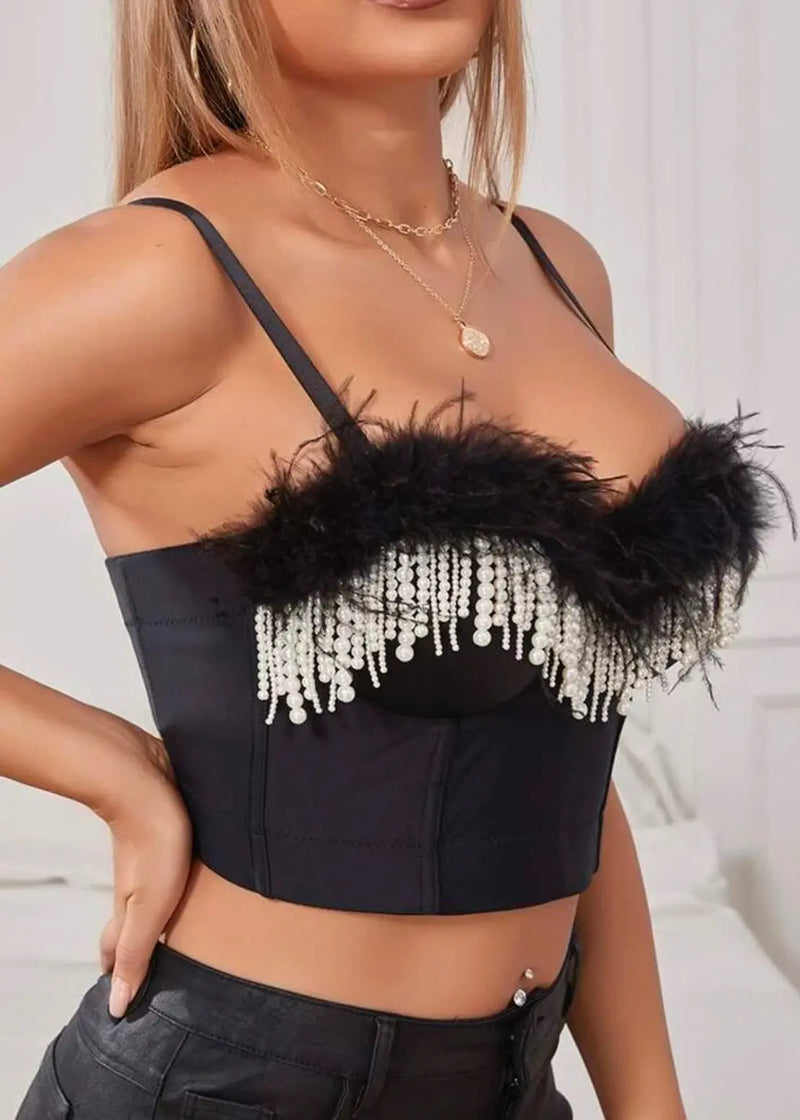 FEATHER PEARL CORSET TOP-Fashionslee
