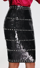 BLACK SEQUIN PEARL SKIRT-Fashionslee