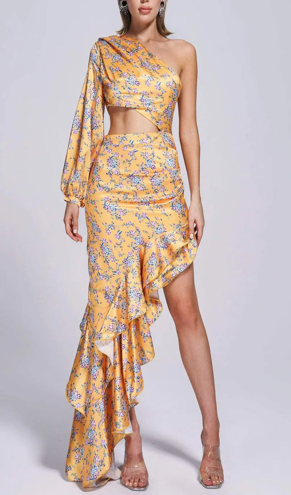 CASSIDY ONE SHOULDER FLORAL MAXI DRESS-Fashionslee