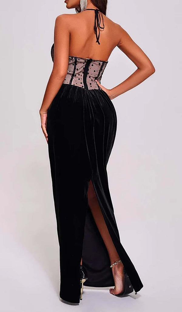 MESH VELVET MAXI DRESS IN BLACK-Fashionslee