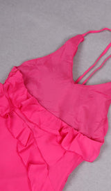 ROSE-EMBELLISHED RUFFLED MINI DRESS IN PINK-Fashionslee