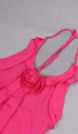ROSE-EMBELLISHED RUFFLED MINI DRESS IN PINK-Fashionslee