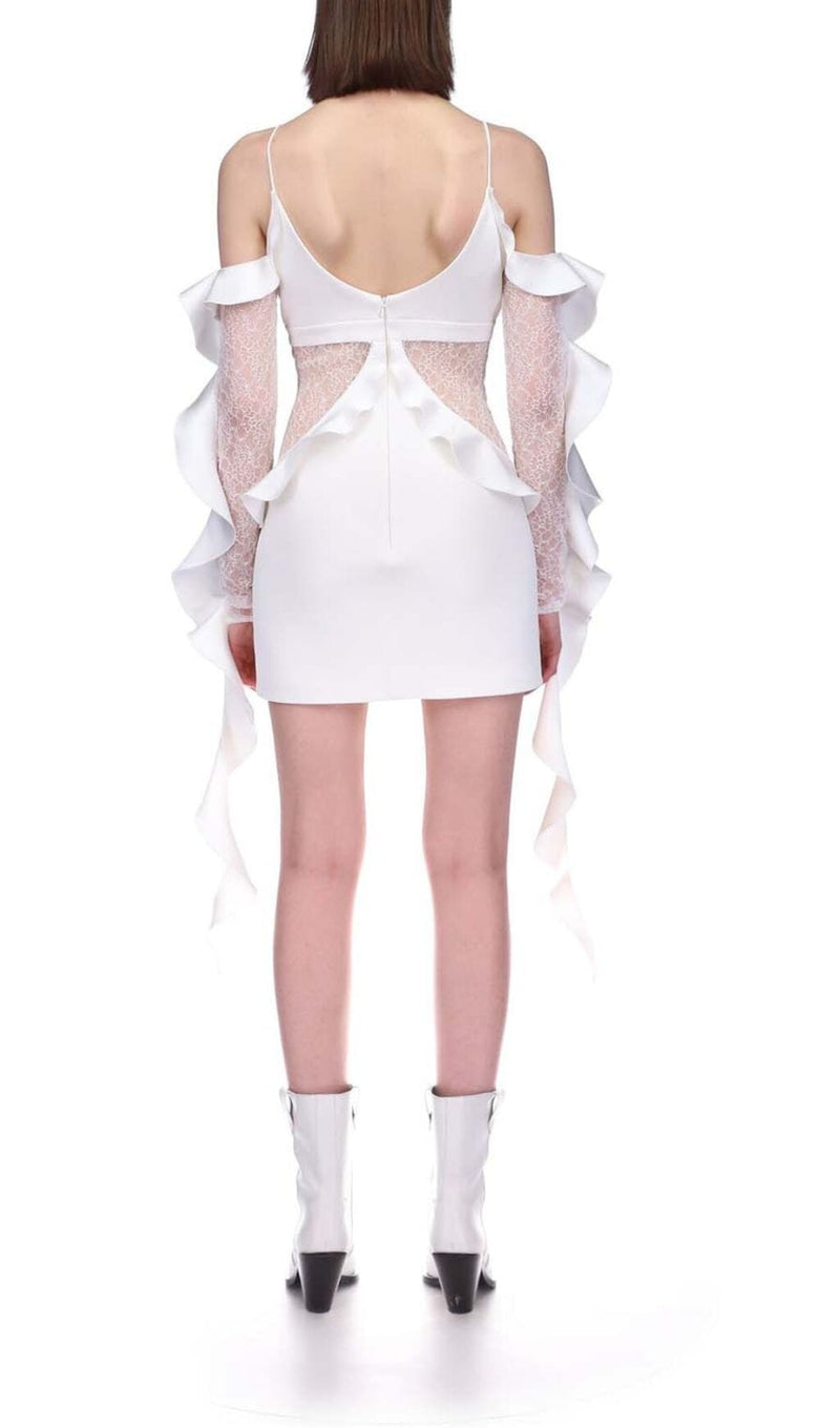 RUFFLED LACE MINI DRESS IN WHITE-Fashionslee