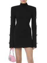 BACKLESS HIP WRAP MINI DRESS IN BLACK-Fashionslee