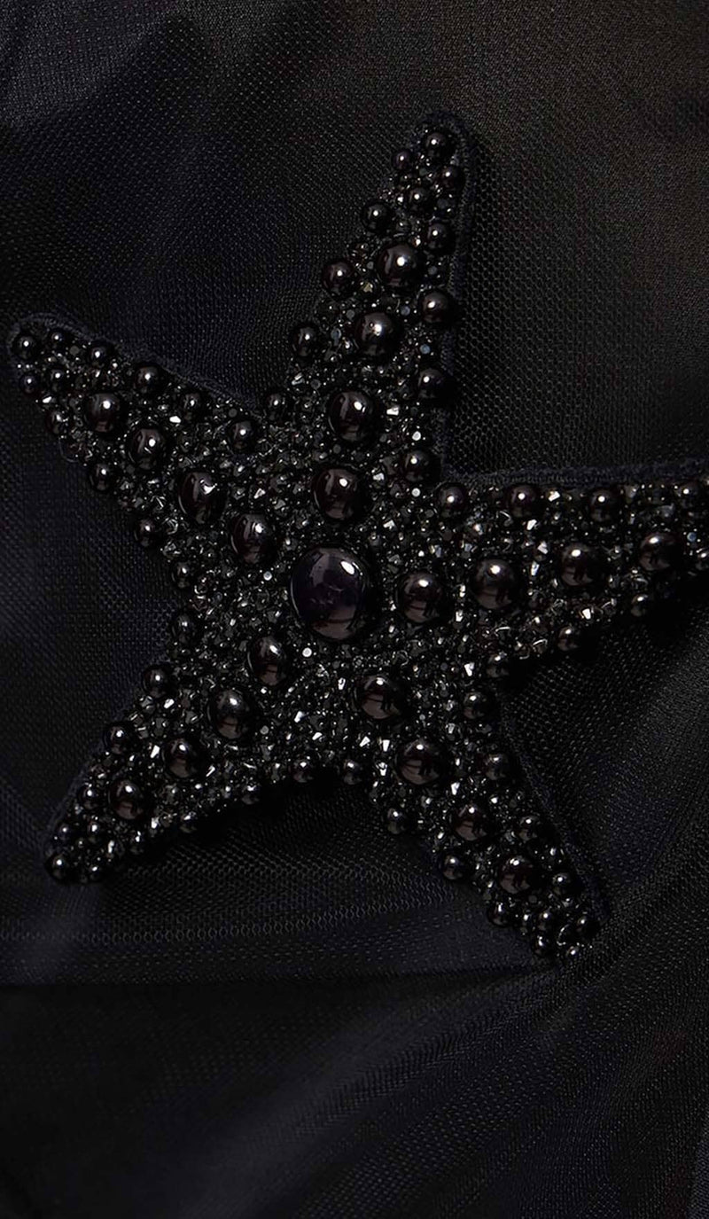 STARFISH EMBELLISHED MINI DRESS IN BLACK-Fashionslee