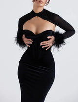 ADELAIDE BLACK VELVET CORSET MAXI DRESS-Fashionslee